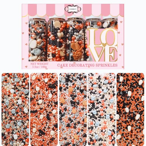 Confect Halloween Skull, Pumpkin & Bat Sprinkles Mix | Ghostly Black, Orange & White Pearls | Graveyard Ghouls Edible Sprinkles | Spooky Cake & Cupcake Decorations- 5 Oz