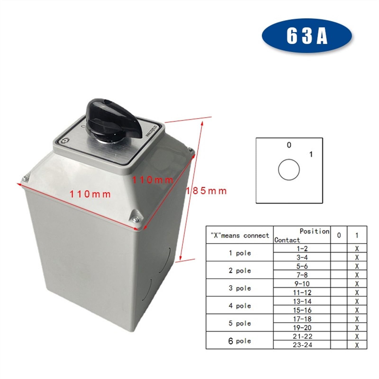 LW26-63/6M 63A Commutatore a camma a 6 poli Selettore rotativo elettrico multiposizione con custodia protettiva IP65(01)