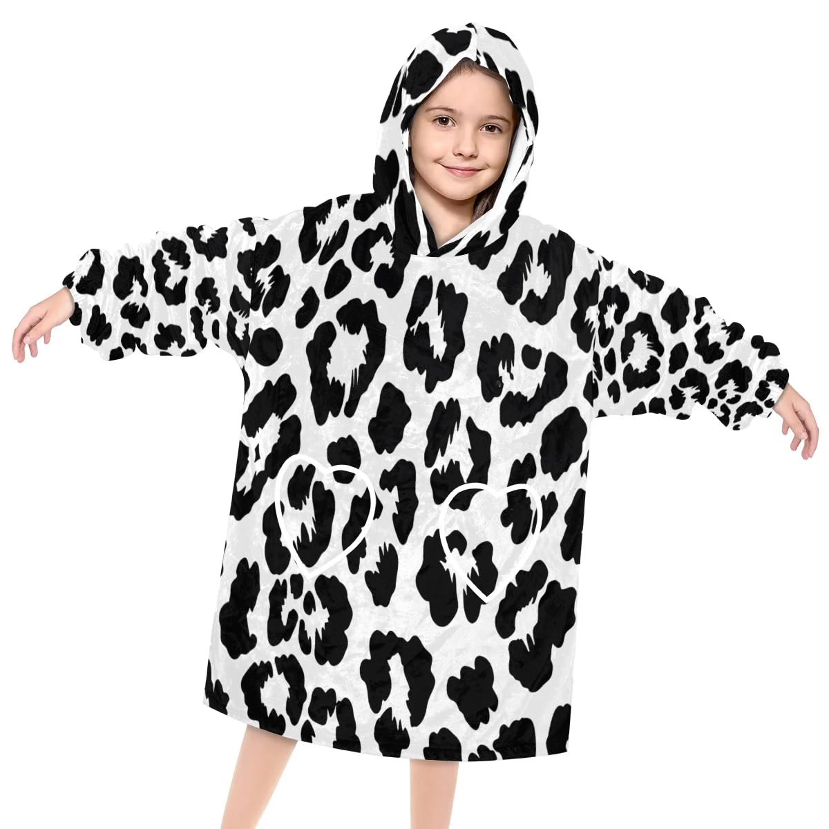 Pardick Wearable Blanket Hoodie for Kids, Sleek Leopard Print Fleece Sweatshirt Blanket Oversized Blanket Sweatshirt with Pocket Flannel Warm Hooded Blanket 6-10 Year Old Girl Boy Gift, One Size