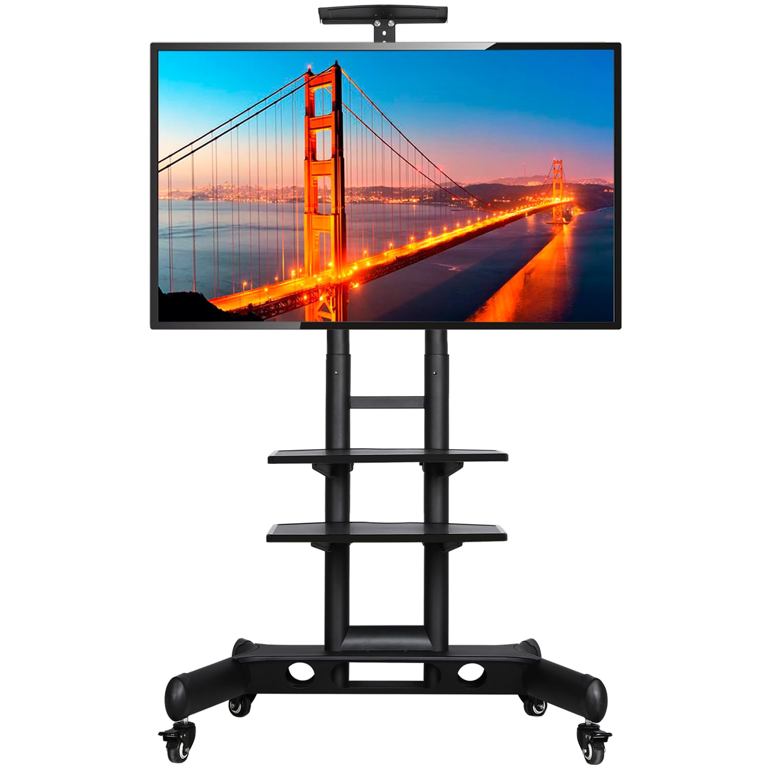 Supporto Staffa TV da 30 a 60 pollici Pavimento Carrello Porta TV Schermi Monitore LCD LED Plasma con Ruote Ripiani Carico 50 KG di Altezza e Angolo Regolabile