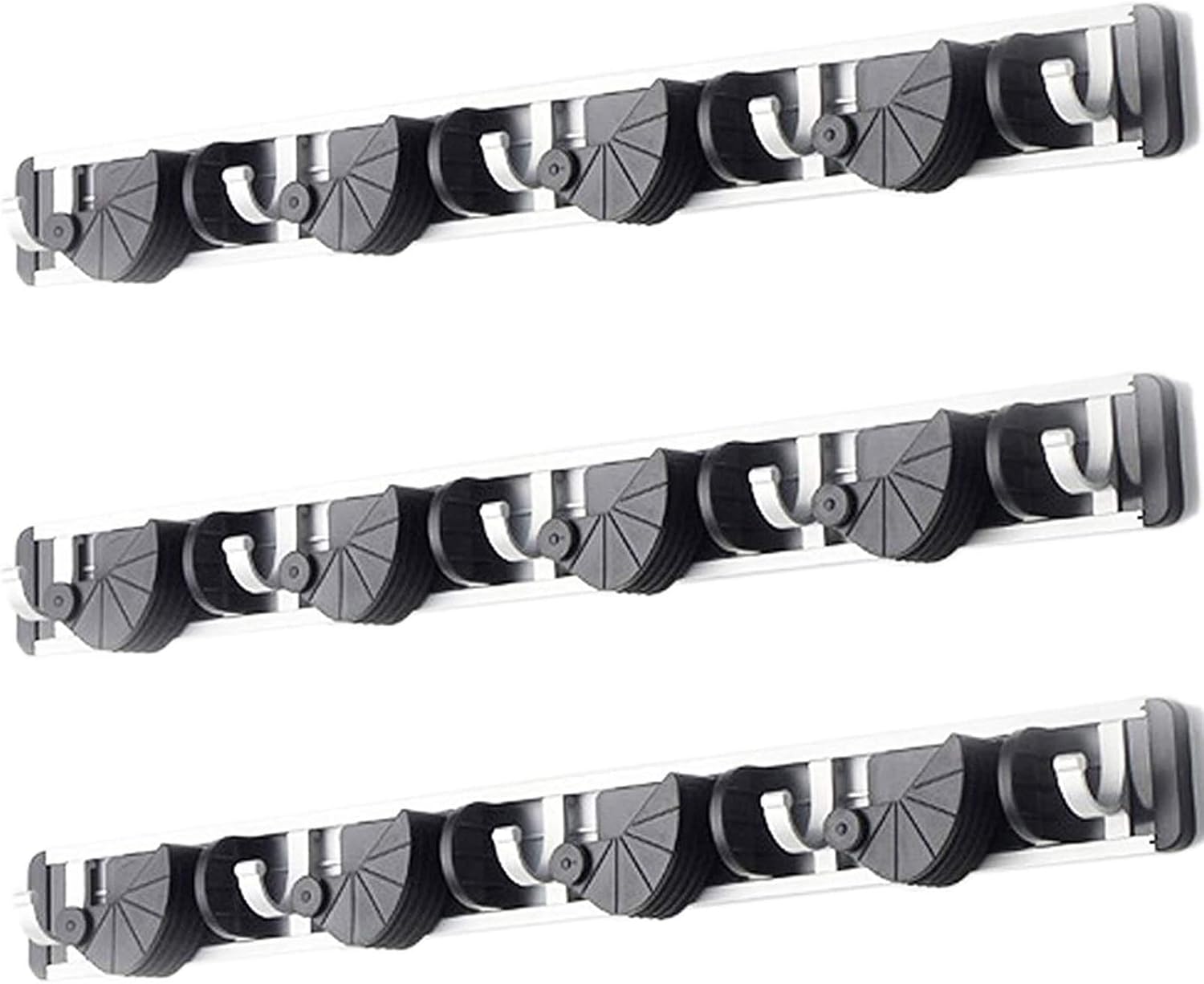 HUJI Wall Mount Broom Clamp Holder 4 Positions Grip Organizer & 5 Hooks Rack Home Kitchen Garage Mop tools Storage Organization System (3, 4 Position Grip Clamp Holder)