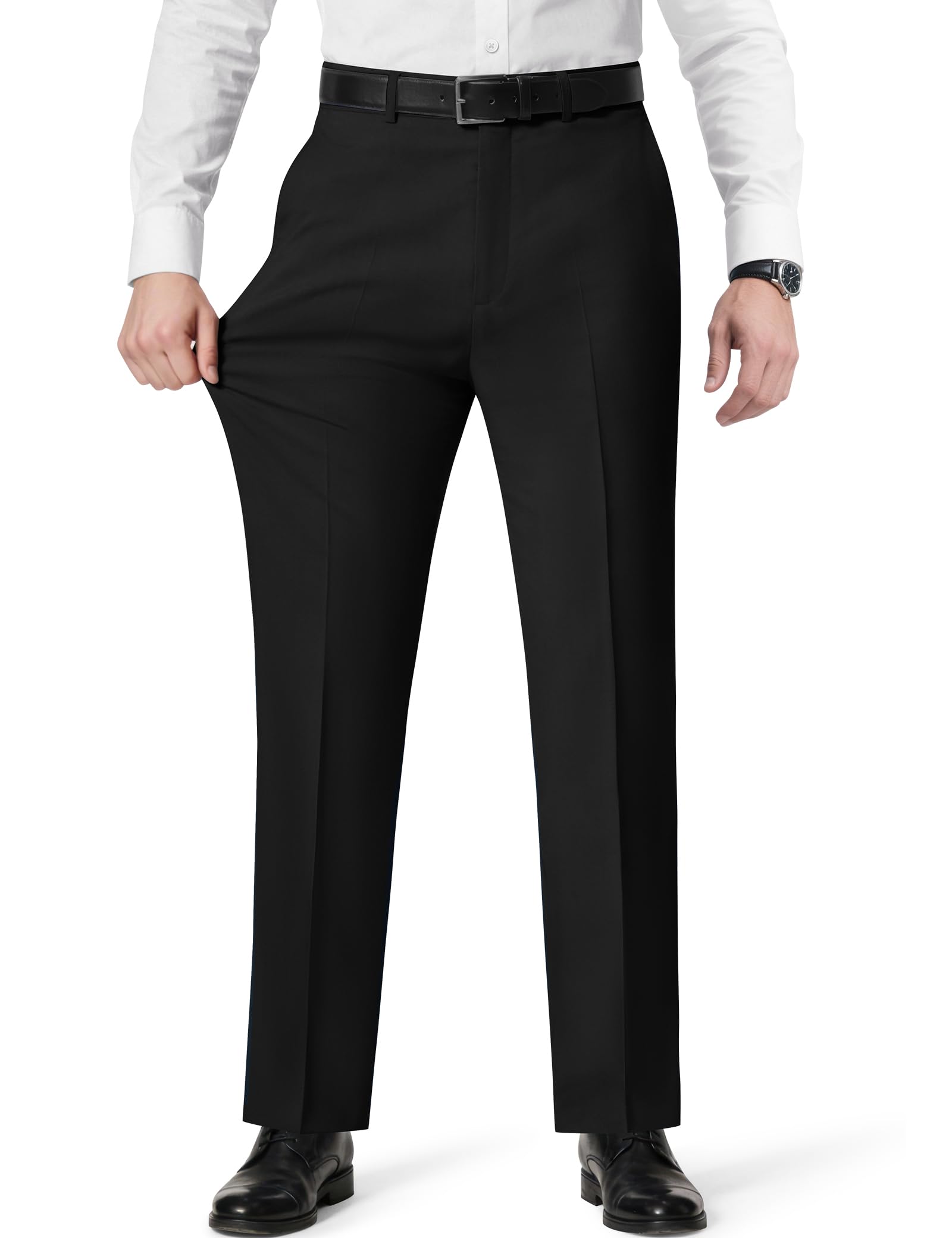 Mens Stretch Dress Pants with Expandable Waist 3 Fits Slim Fit Classic Straight Big Tall