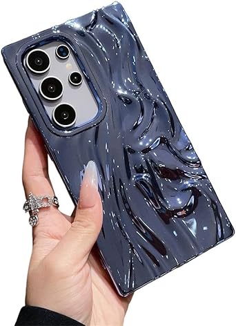 Caseative for Samsung Galaxy S25 Ultra Case,Pleated Water Ripple Electroplated Wave Pattern Soft Phone Case Blue,S25 Ultra