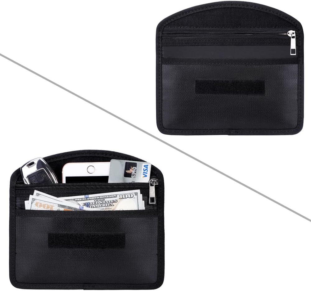 Fireproof Faraday Bag with Zipper Anti-Tracking GPS RFID Car Key Signal Blocker Wallet Shielding Pouch Protective Case for Cell Phone Privacy and Car Key FOB (2 Pack)