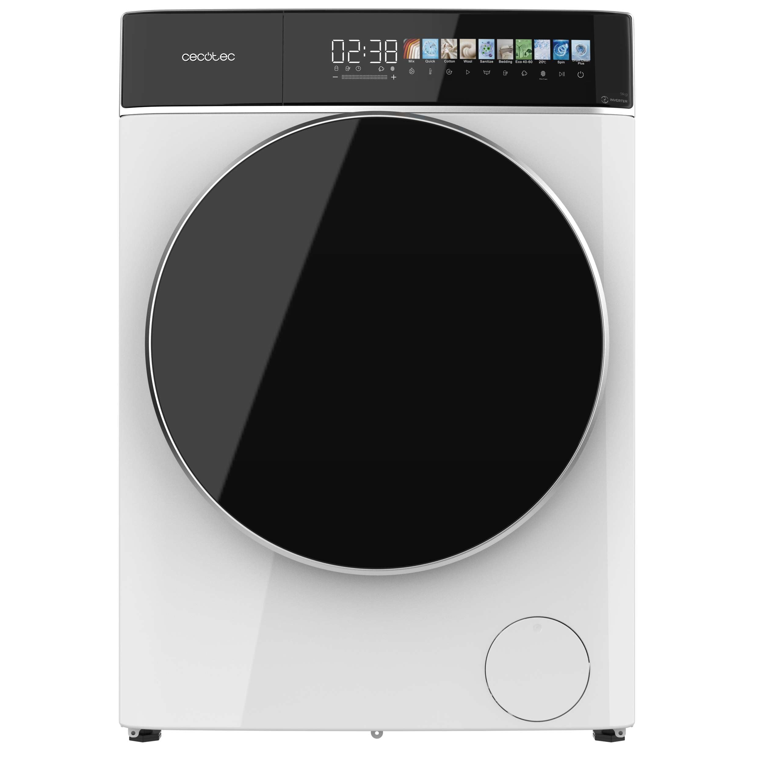 Cecotec Lavadora 9Kg Carga Frontal Bolero DressCode 9900 Inverter FullColor A. Acabado en Blanco,1400 rpm, Pantalla FullColor 10,3", 11 programas, Motor Inverter Plus, SteamMax, Clase A. Etiqueta Energética
