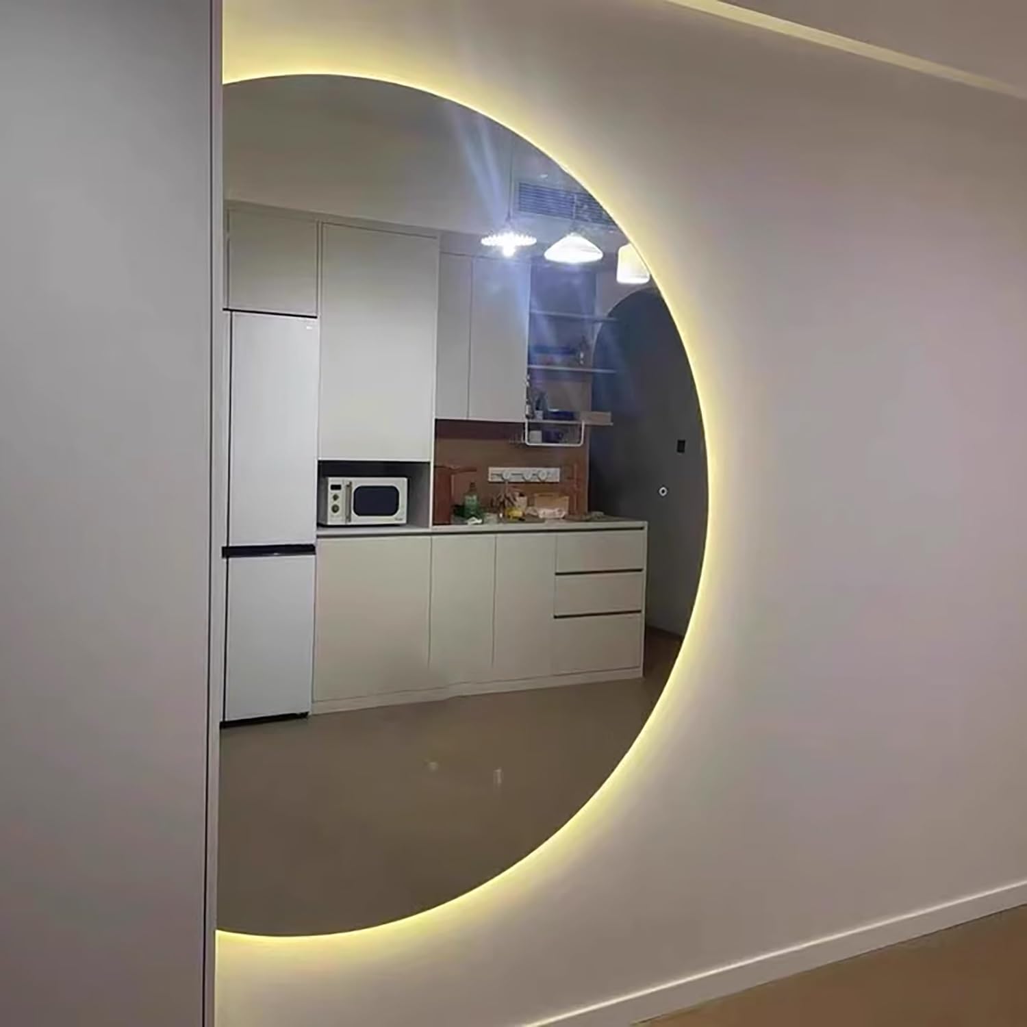Groß Halbrunder Badspiegel 3 Lichtfarbe 120/130cm Halbrunder Dekospiegel mit Touchschalter, Rahmenloser Beschlagfrei Kosmetikspiegel(Right Semicircle,110x70cm)