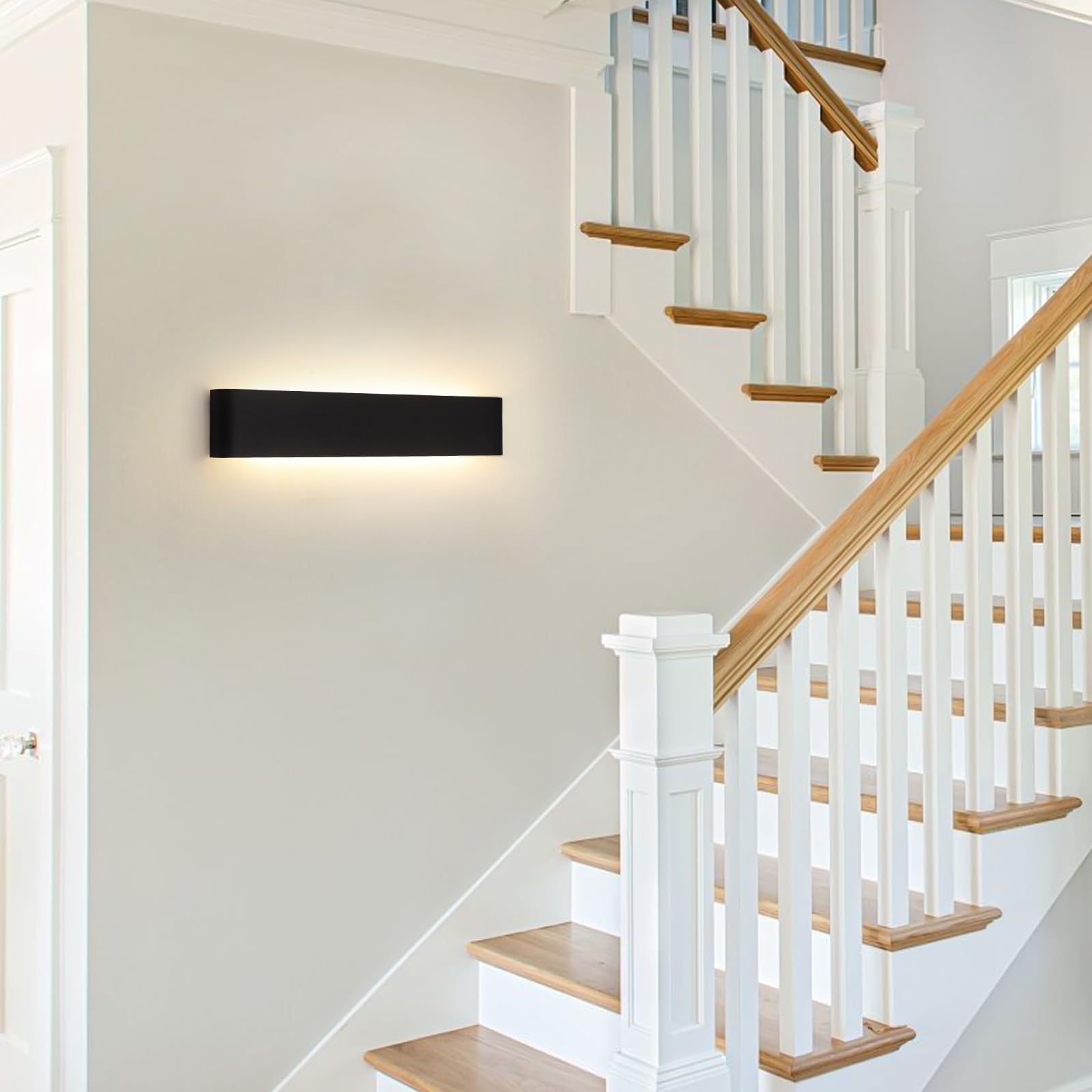YCZM Applique da Parete Interno 24W,Lampada LED Parete Interni 3000K/4000K/6500K Temperature a tre colori opzionale,Applique LED da Parete Interno 38CM 2880LM,Lampada a Muro 2 Pezzi Nero