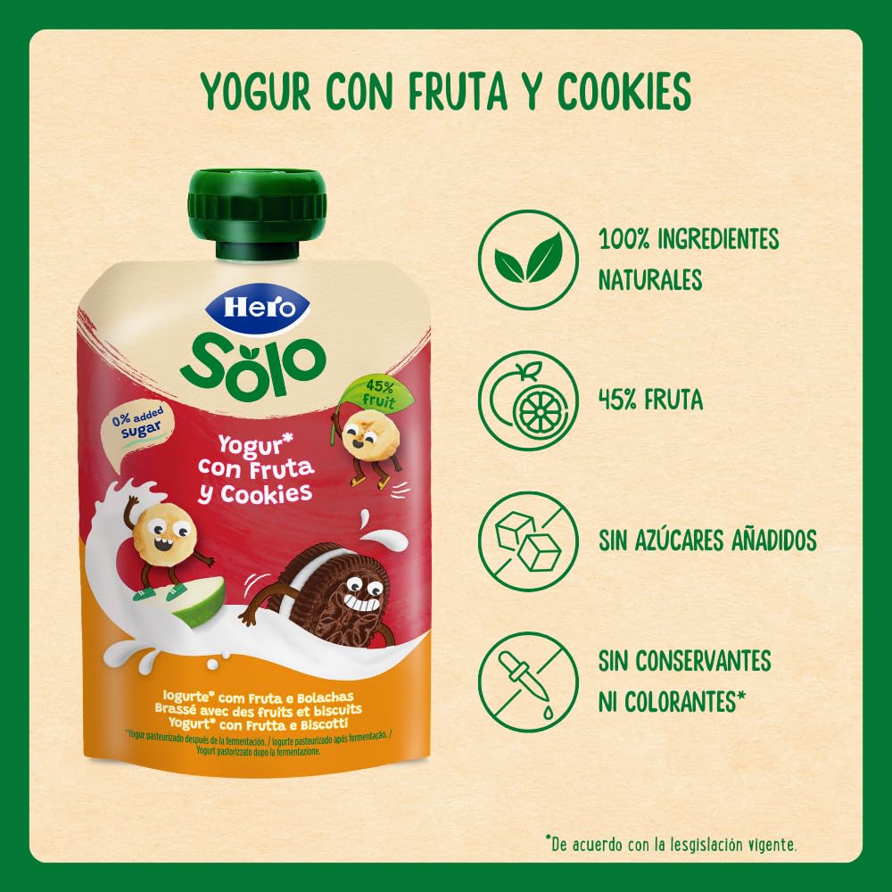 Hero Baby Mi Merienda Bolsitas de Yogurín Griego con Zumos de Fruta y Cookies - Para Bebés a Partir de los 12 Meses - 100 g