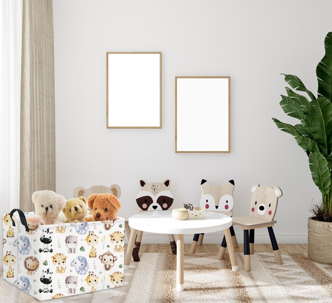 HIYAGON Rectangular Animal Basket Baby Kids Storage Basket for Boys Animal Room Decor Cute Toy Storage Organizer Bins Bedroom(4 Animals Pattern)