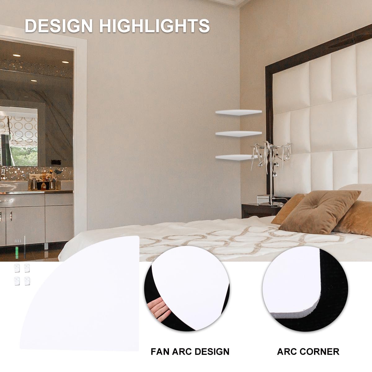 Estantería de Esquina de Pared de PVC Diseño Triangular y Forma de Abanico, Soporte para Almacenamiento Seguro de Libros y Gafas en Oficina o Baño