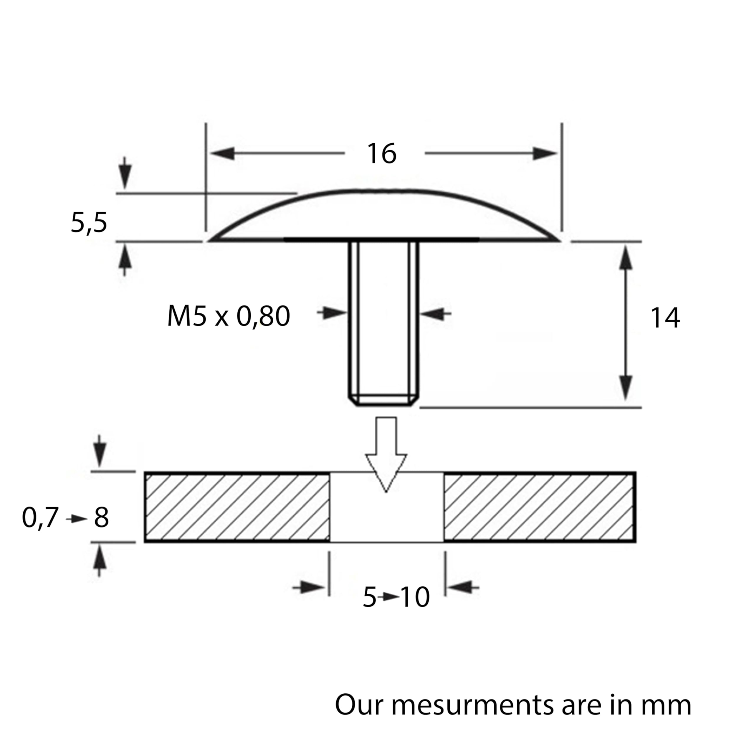 Restagraf - Cache à Visser pour Trou Fileté de Diamètre 5 à 10 mm - Bouchon de Finition - Acier Inoxydable Z11Cn18.8 - Protection pour Carrosserie, Habitacle - Réf. 997 - Sachet de 4