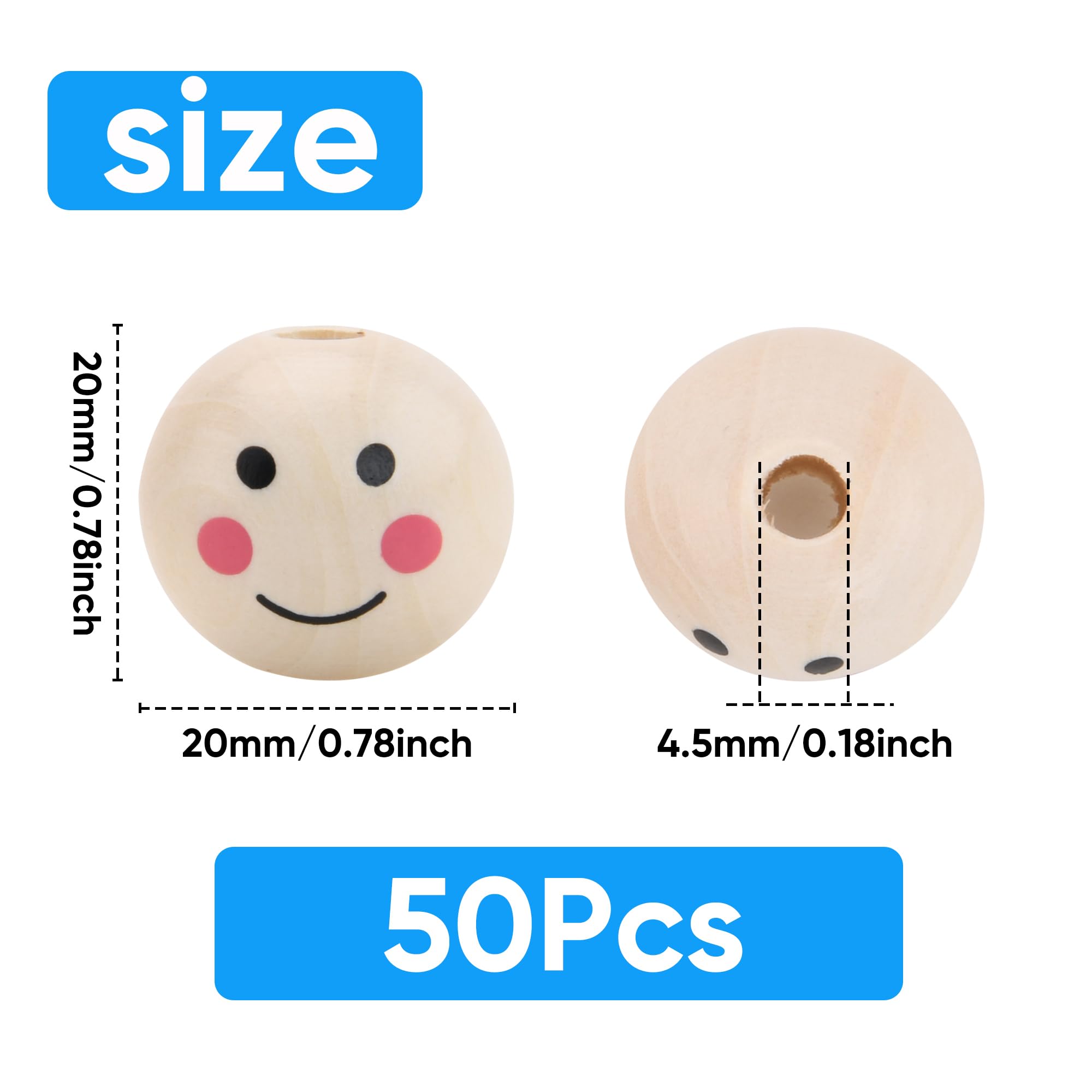 Lot De 50 Perles En Bois Avec Visage + 28 Bonnets Pour 'Vers De Soucis' - 20mm - Pour Création Bijoux, Déco