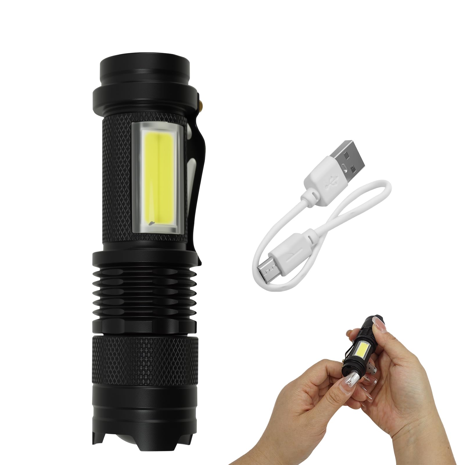 Mini linterna LED, linterna táctica con zoom de alto lúmenes, linterna compacta alimentada por una sola batería para camping, senderismo, emergencias, aventuras al aire libre, uso doméstico, luz de