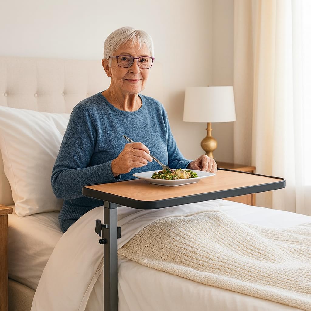 APP LIFE Tavolino Servitore Letto Regolabile Pieghievole Con Ruote Dispositivo Medico Pazienti Allettati Identificativo di registrazione BD/RDO: 2080272/R, Marrone E Silver, 71-110cm