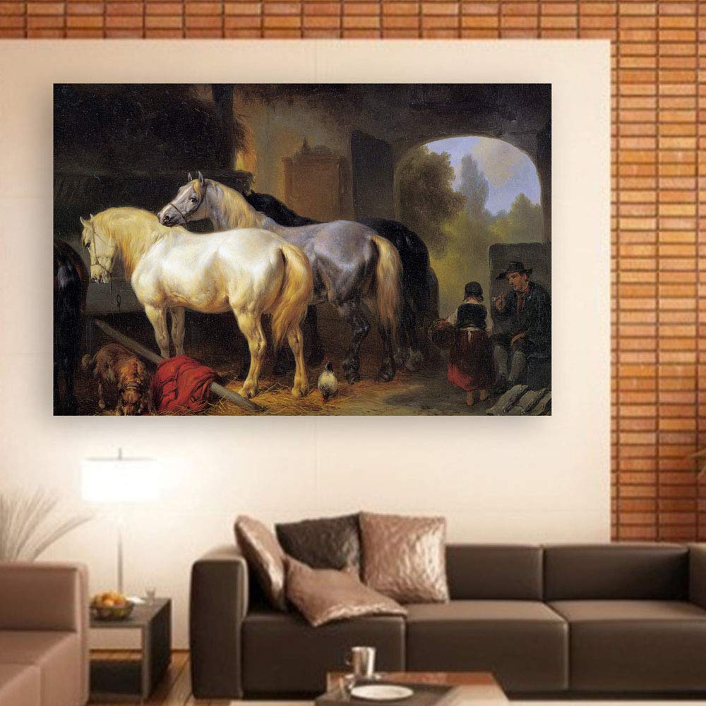 Inephos Unframed Canvas Painting - Beautiful Horses Stable Art Wall Painting for Living Room, Bedroom, Office, Hotels, Drawing Room (91cm X 61cm)