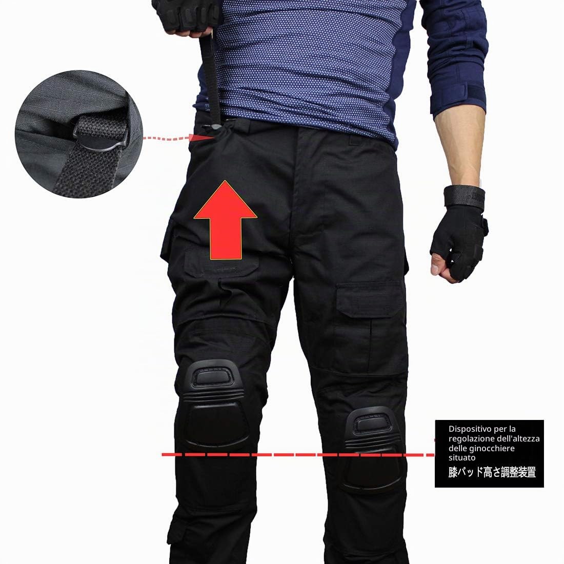 Pantaloni Tattici da Uomo Pantaloni Multitasche Militari Camo Outdoor Airsoft da Combattimento Pantaloni da Caccia con Ginocchiere