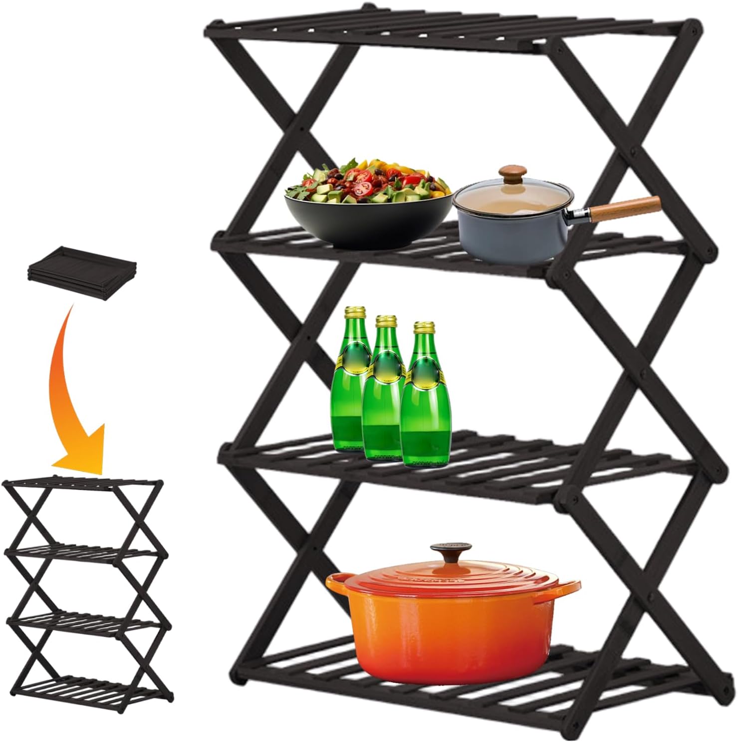 Cookie Cooling Rack, Collapsible Cooling Rack 4 Tier Hollow-Out Bamboo Racks for Baking Cookie Cake, Roasting, Grilling 19.7x9.8x26.8 inch, Racks for Baking