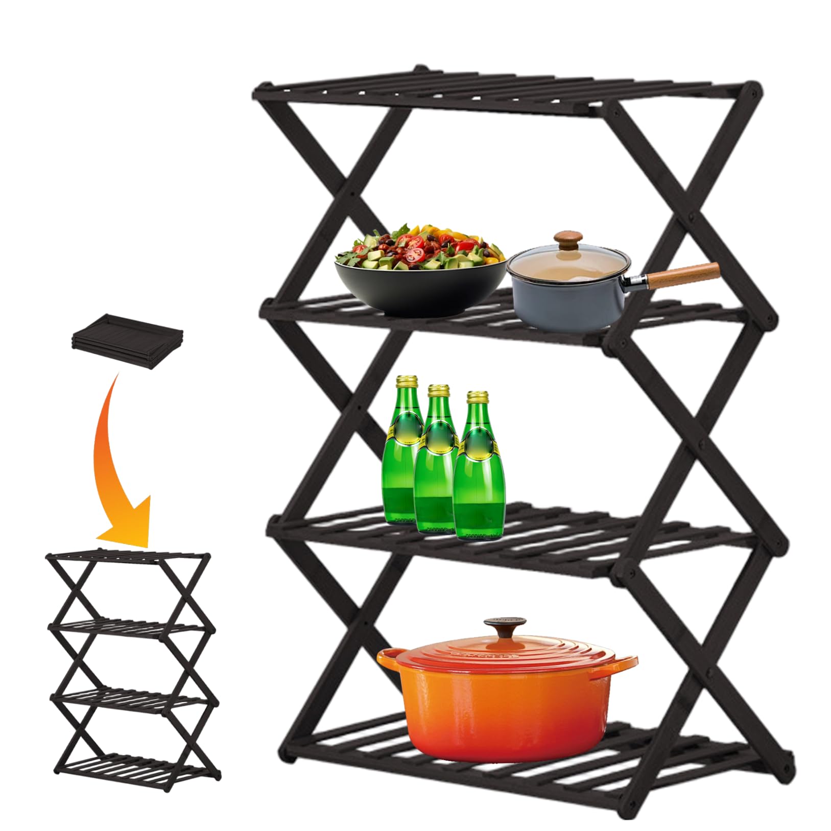 Składany 4-poziomowy bambusowy stojak chłodzący do ciasteczek, ciast i pieczenia, 50 x 25 x 68 cm, idealny do pieczenia i grillowania, oszczędzający miejsce design