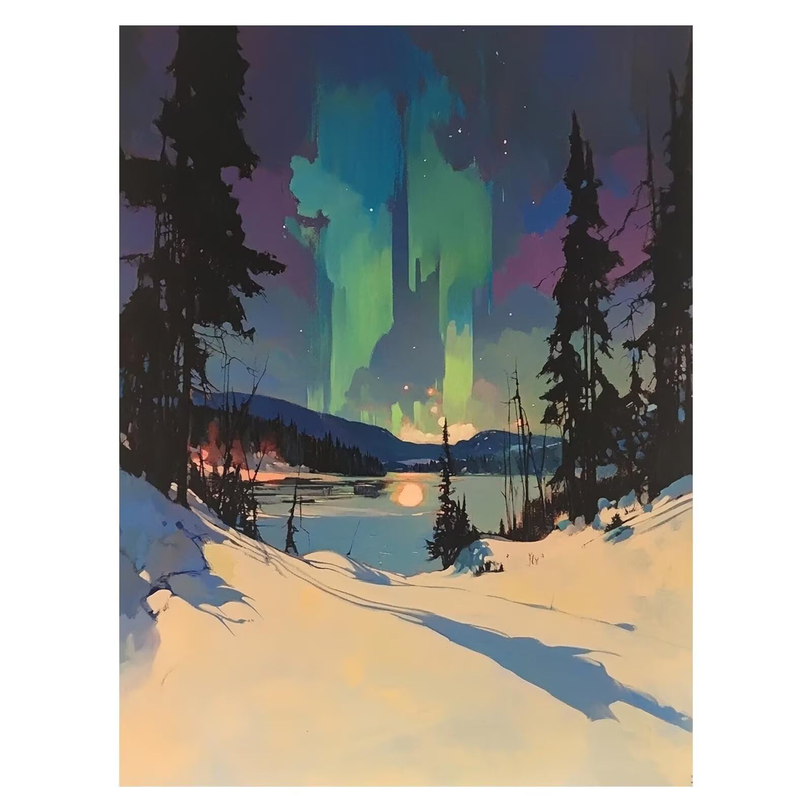 Malowanie po numerach, dla dorosłych, zimowe malowanie według numerów, płótno dla dzieci, artykuły plastyczne na ścianę, 137 x 100 cm, zorza polarna, kolorowy obraz na płótnie, rękodzieło dla