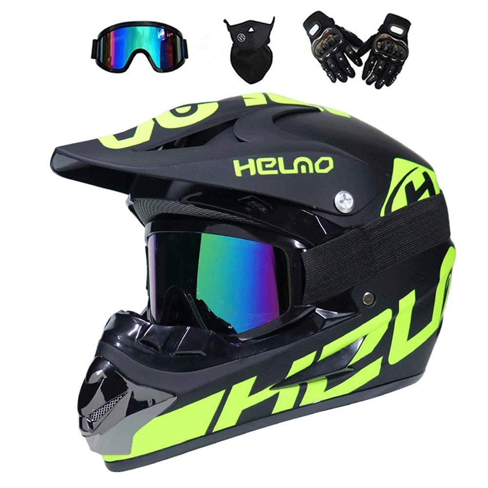 Unisexo Integral MTB Casco de Motocross, con Gafas Mascarilla Guantes, Juventud Niño Fuera de La Carretera Moto ATV Scooter Chocar Casco, Cuesta Abajo Quad Dirt Bike Enduro Casco