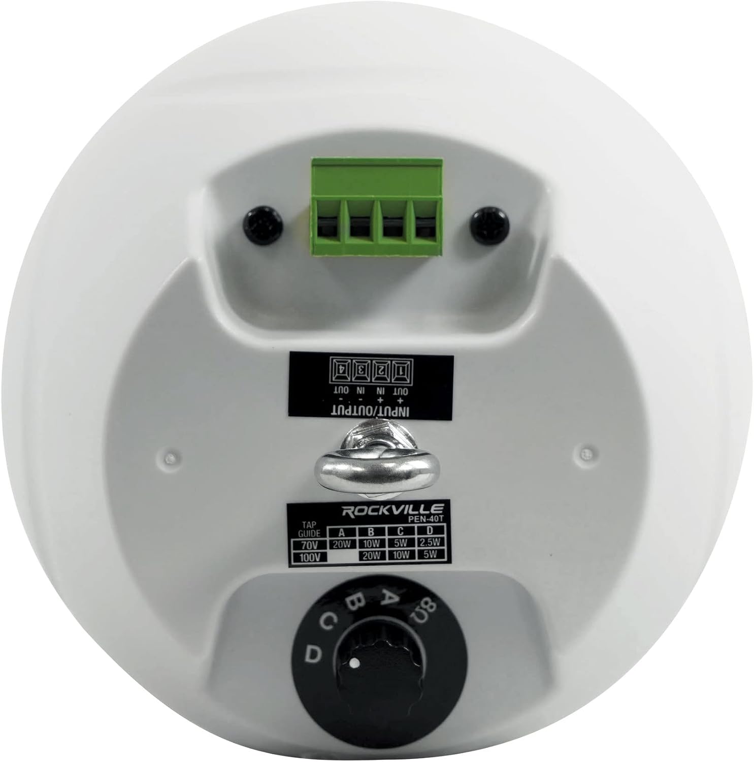 Rockville PEN-40T White 4" 70V Hanging Pendant Speaker, 8 Ohm Option, Clear Audio, Easy Install, Durable Build, for Restaurants/Cafes