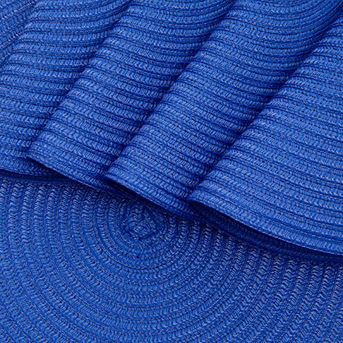 Image of SHACOS Round Placemats Set of 6 Washable 15 inch Round Table Mats Cotton Polyester Woven Braided Place Mats for Dining Table (Blue, 6)