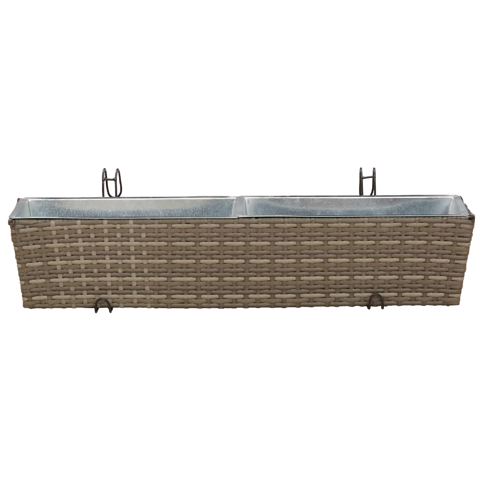 Balustrada 2 szt 80 x 17 x 17 cm Metal Kwietnik Balkonowy Rattan Design Hak Montażowy Donica Zewnętrzna UV Odporna Prosta Pielęgnacja