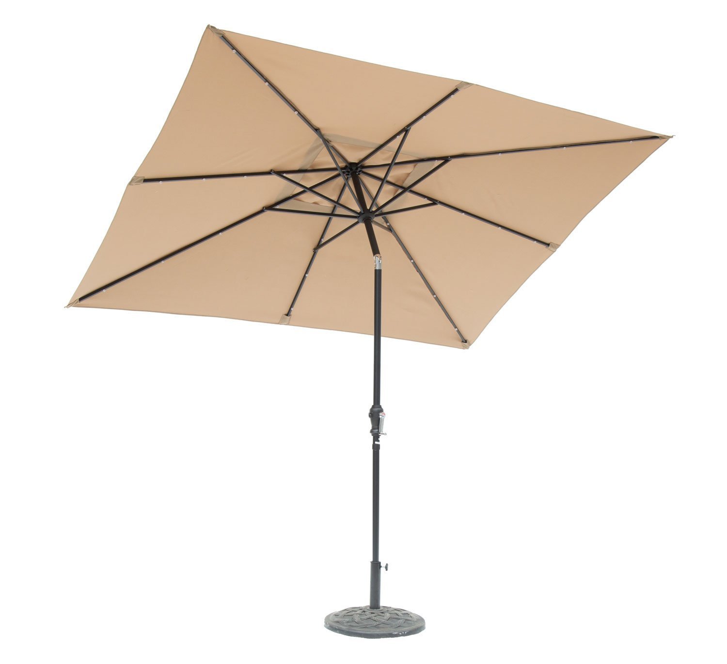 Amazon Com Sun Ray 811027 9 X7 Rectangular 8 Rib Solar Patio Umbrella 32 Led Lights Crank And Tilt Aluminum Frame Taupe Beige Garden Outdoor