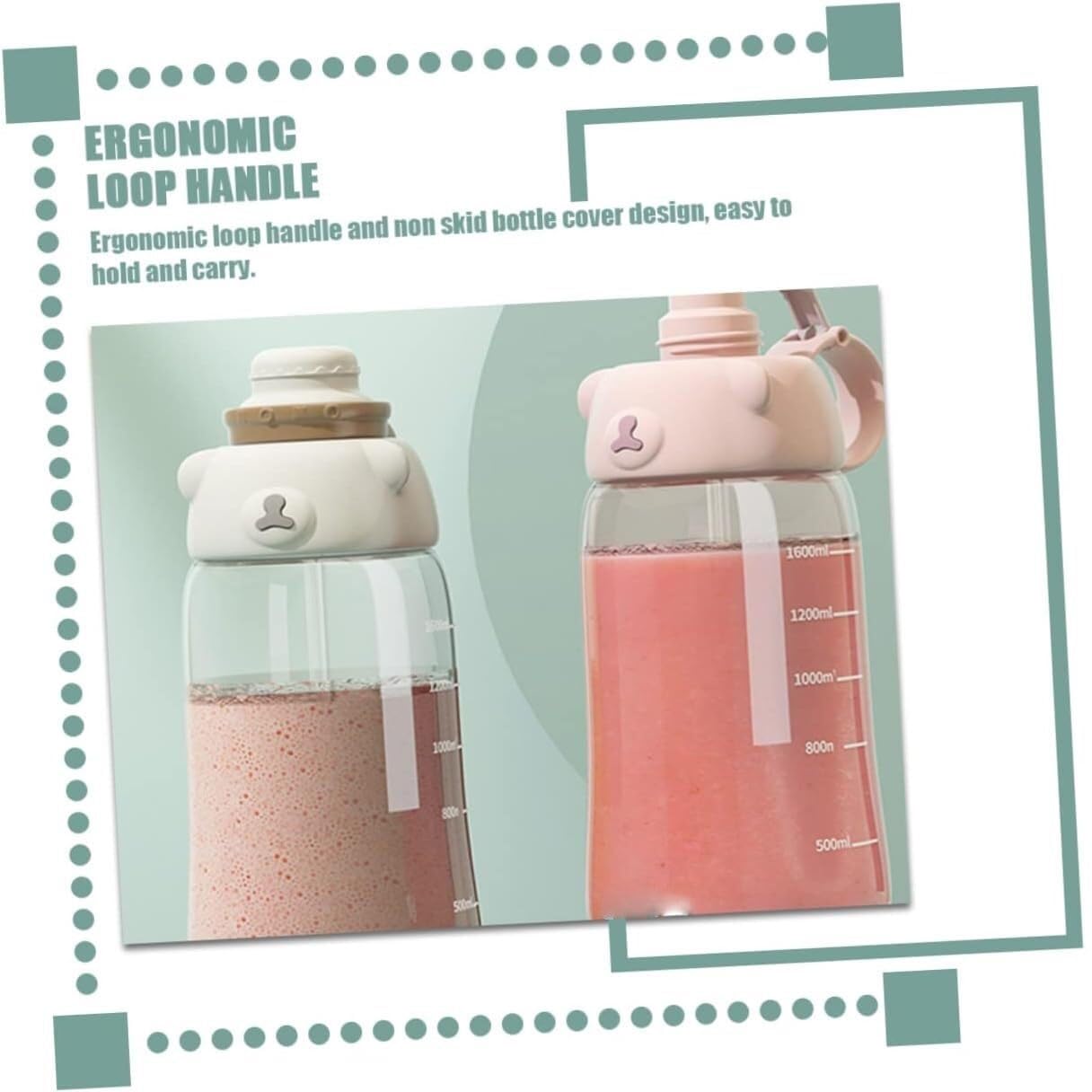 Bouteille d'eau Bouteille d'eau en Plastique Bouteille d'eau de Sports de Plein air Bouteille d'eau Mignonne de Tasse avec la Bouteille d'eau de Forme Physique de Paille Gourde(Rosa)