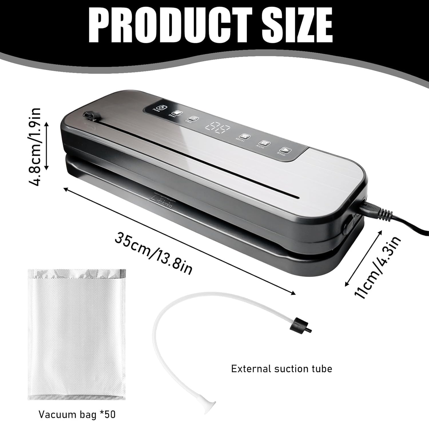 Macchina per sottovuoto 6 in 1, macchina per sottovuoto professionale, 75 Kpa, macchina per sottovuoto per alimenti, con 50 sacchetti sottovuoto e 1 tubo per asciutto, umidità, freschezza