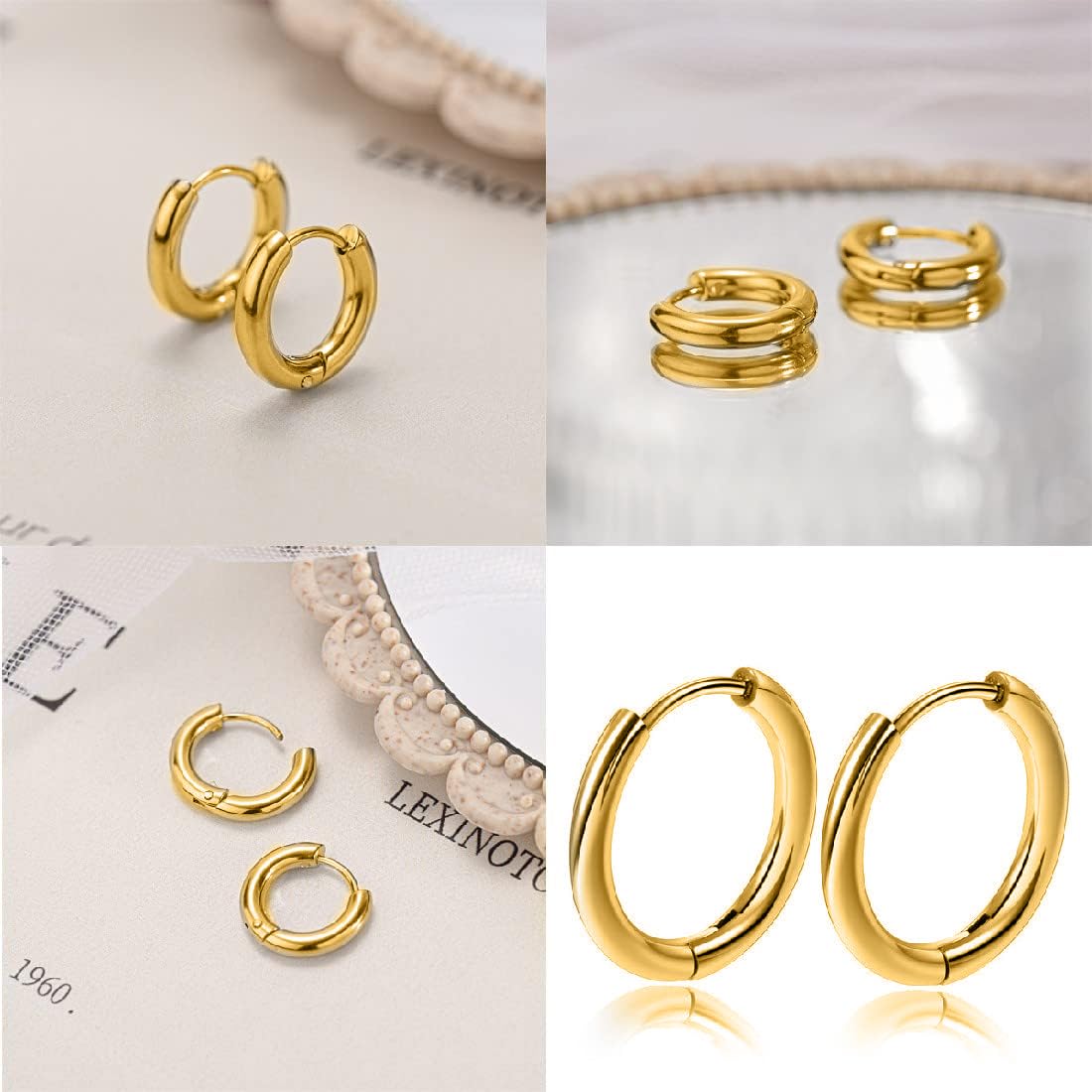 Set 5 Paia Orecchini A Cerchio In Acciaio Inox, Diametri 25-60mm, Ipoallergenici, Per Donne E Ragazze - 2