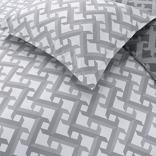 Majestic Giftware Madison Linen 8-Piece Full Size Duvet Bedding Set (BL107-F) | Diamond Braid Dark Gray 300 TC Cotton Sateen Durable & Washable | 2 Fitted Sheets, 2 Duvets, 4 Pillowcases