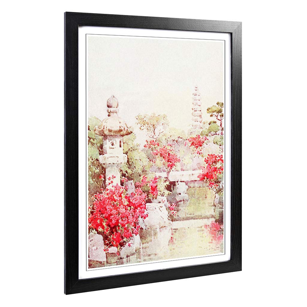 Big Box Art Framed Print of Ella Du Cane Japanese Oriental Azaleas, Kyoto Design | Wall Art Picture| Home Decor for Kitchen, Living Room, Bedroom, Hallway, Black, A2 / 24.5x18 Inch / 62x45cm