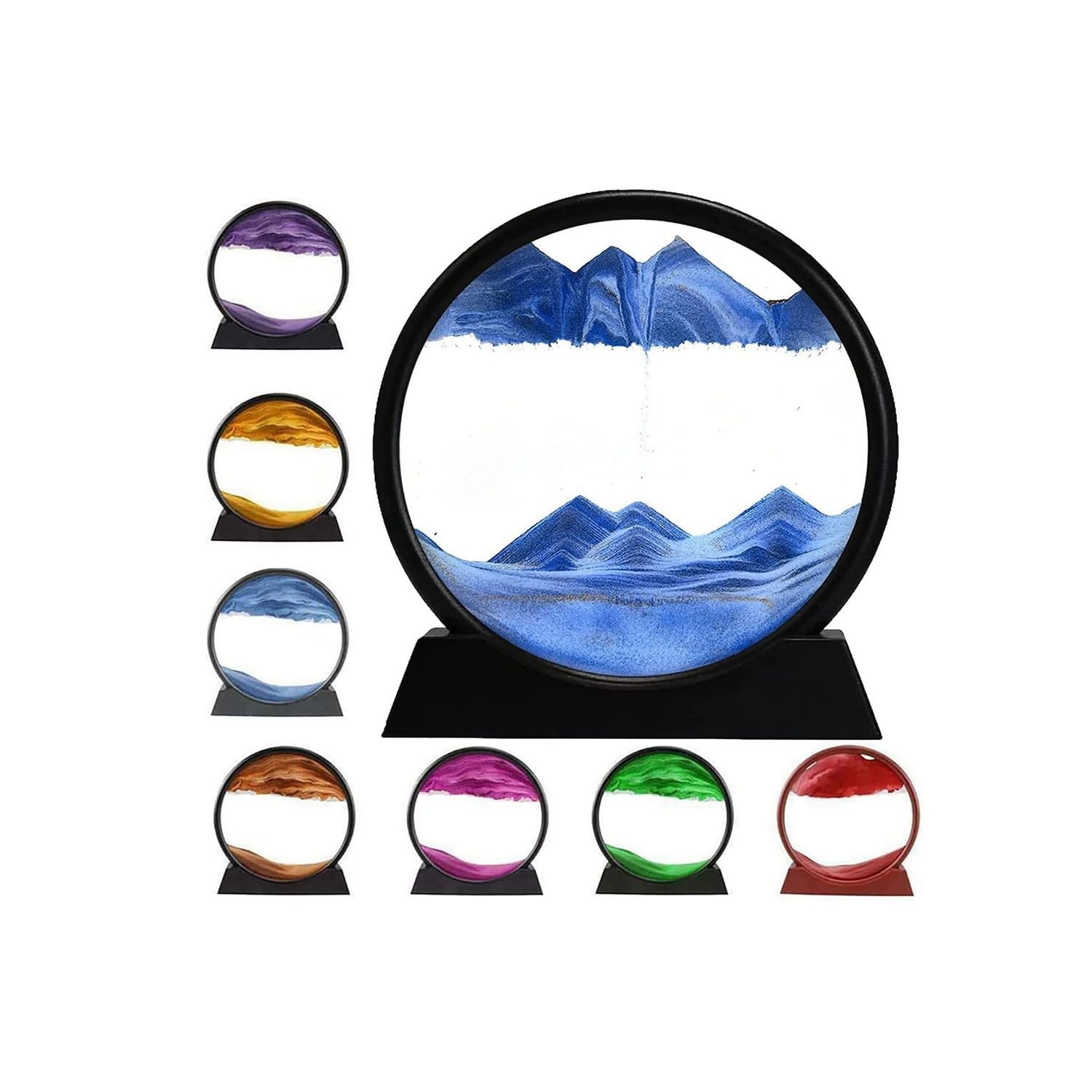 TAKASH Moving Sand Art Picture Round Glass 3D Deep Sea Sandscape in Motion Display Flowing Sand Frame Relaxing Desktop Home Office Work Decor (7 Inch, Multicolour)