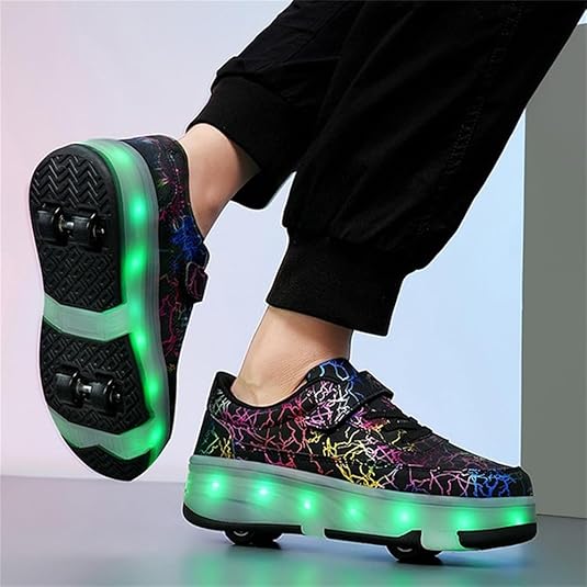 Mateju Schoenen met wieltjes, voor jongens en meisjes, kinderrolschaatsen, schoenen met 4 wielen, gymschoenen, inschuifbare, 2-in-1 rolschaatsen, gymschoenen, skateboardschoenen, blauw, 36 EU Mateju Schoenen met wieltjes, voor jongens en meisjes, kinderrolschaatsen, schoenen met 4 wielen, gymschoenen, inschuifbare, 2-in-1 rolschaatsen, gymschoenen, skateboardschoenen, blauw, 36 EU