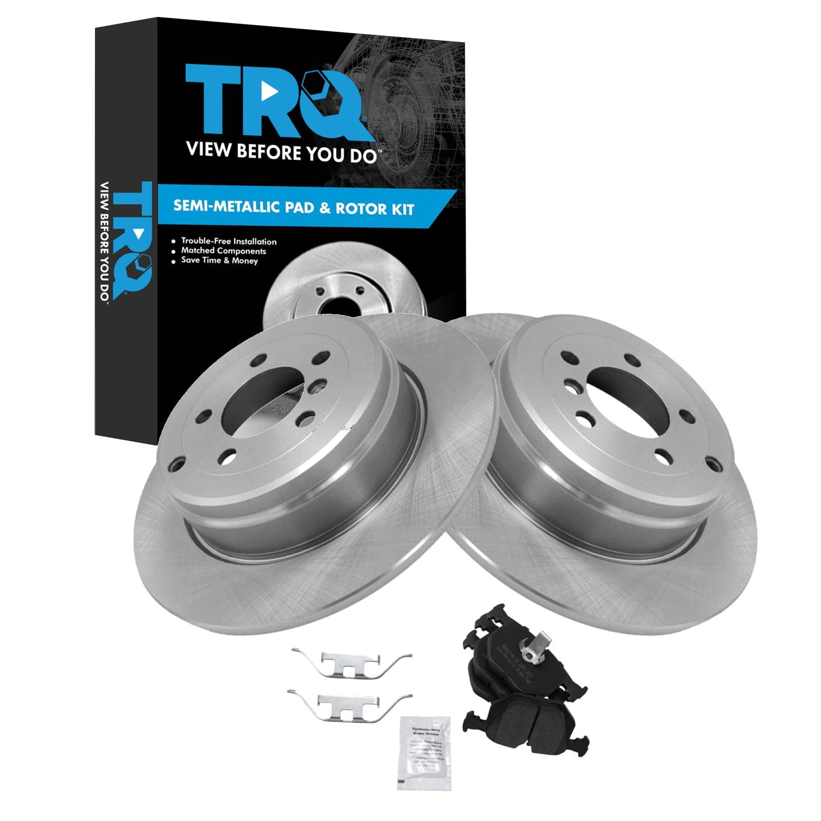 TRQ Rear Brake Pad and Rotor Set Semi Metallic Solid Rotors