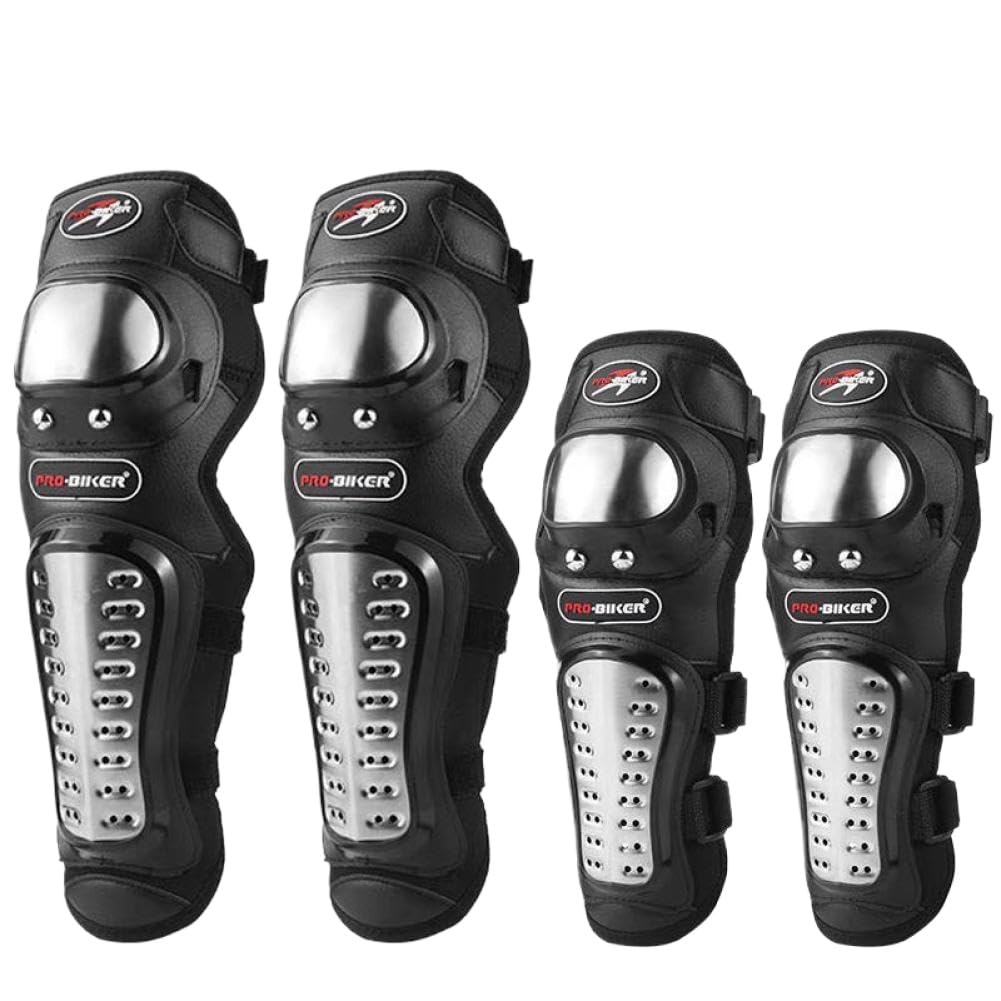 Ensemble de genouillères et coudières en Acier Inoxydable pour Les Courses de Motocross, Compatible avec l'équipement de Protection de Moto(Pro-Biker 4 Piece)