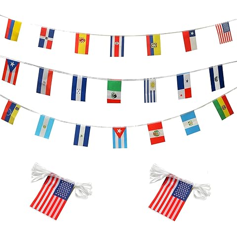 ZXvZYT 2 Set Latin America 21 Countries Flag Banner String Spanish Language Speaking Assorted Latino Hangings Flags Pennant,For National Classroom School Sports Bars Party Festival Decorations(60 Ft)