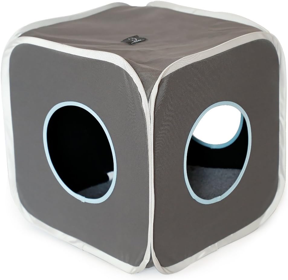 A4Pet Foldable Cat Cube，Cat Condo，Cat Bed，Cat Tunnel, Cat Toy Hanging Ring,15" L X 15" W X 16" H