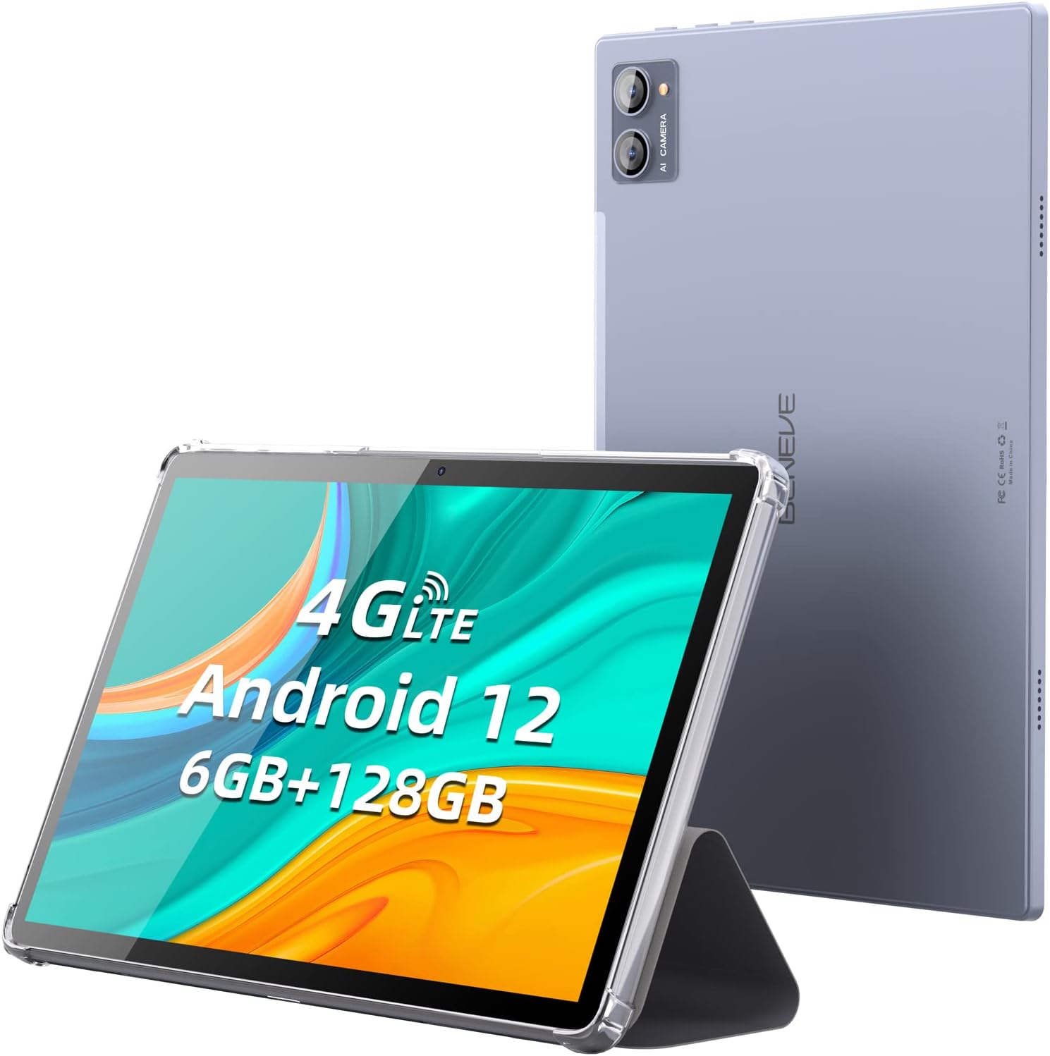 BENEVE Tablet 10 Pollici Android 12 Tablet 6GB RAM 128GB ROM 4G Dual SIM Tablet IPS HD Display 2.4G+5G WiFi 2.0GHz Quad-Core 13MP+5MP GPS Bluetooth Type-C 6000mAh BENEVE Tablet 10 Pollici Android 12 Tablet 6GB RAM 128GB ROM 4G Dual SIM Tablet IPS HD Display 2.4G+5G WiFi 2.0GHz Quad-Core 13MP+5MP GPS Bluetooth Type-C 6000mAh