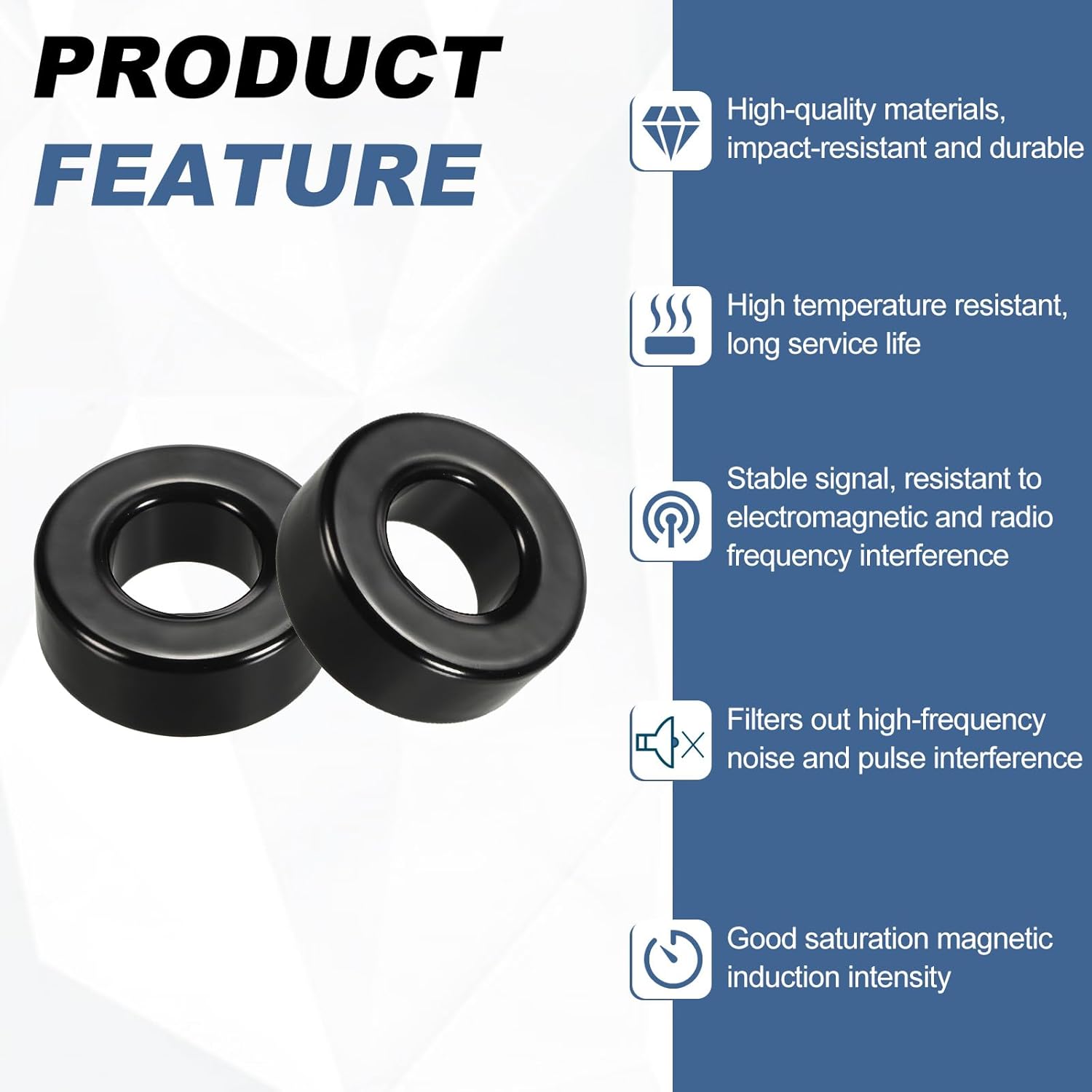 MECCANIXITY 10Pcs Toroid Core, 23.6x47x18.6mm Ferrite Chokes Ring Iron Powder Inductor Ferrite Rings for Instrument Transformers Ballasts Voltage Regulators, Black