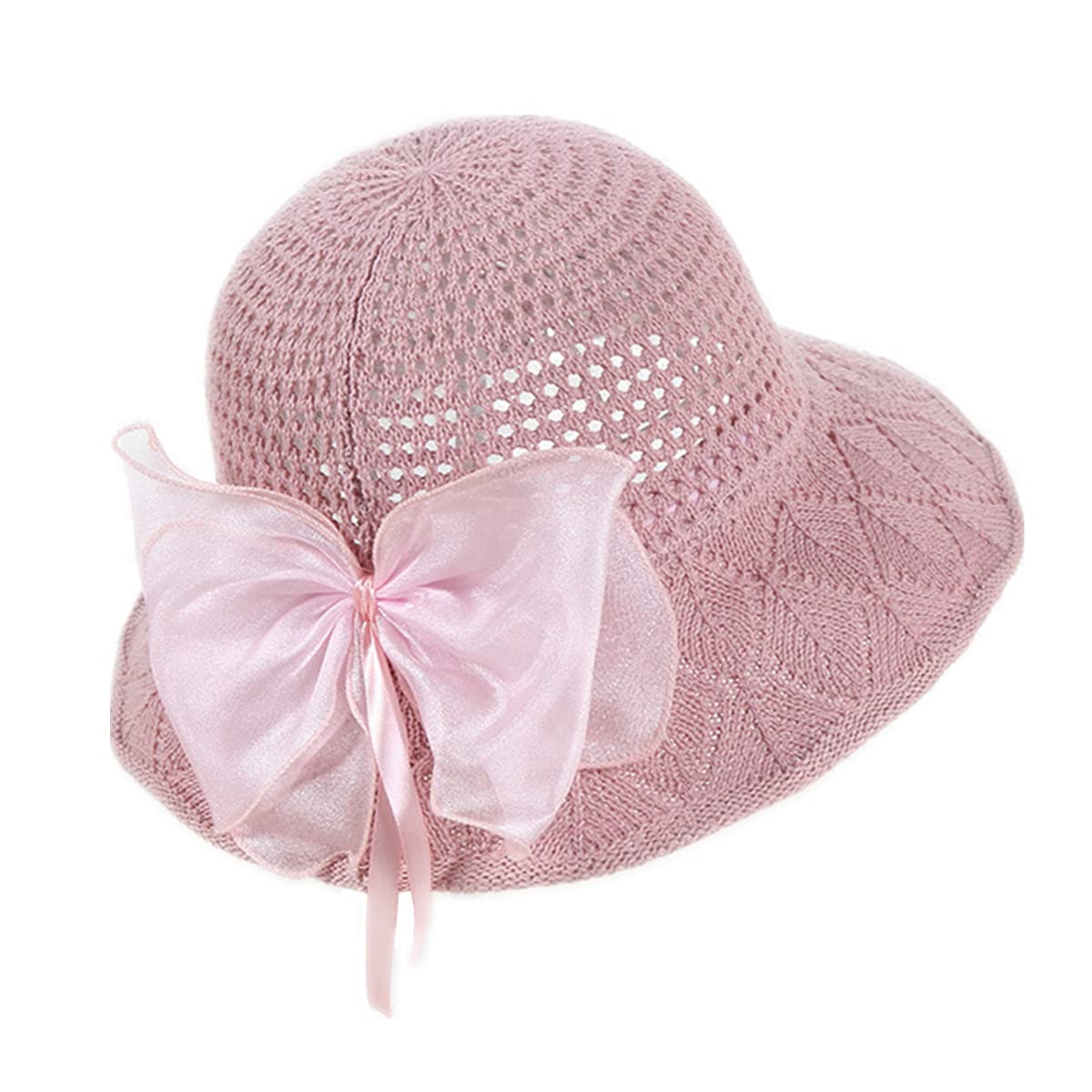 SamHeng Mujer Sombrero de Sol, Elegante Respirable ala Ancha Bowknot Sombrero de Paja, Plegable Verano Gorra de Playa Sombrero Parasol para Viajes Andante Senderismo Vacación