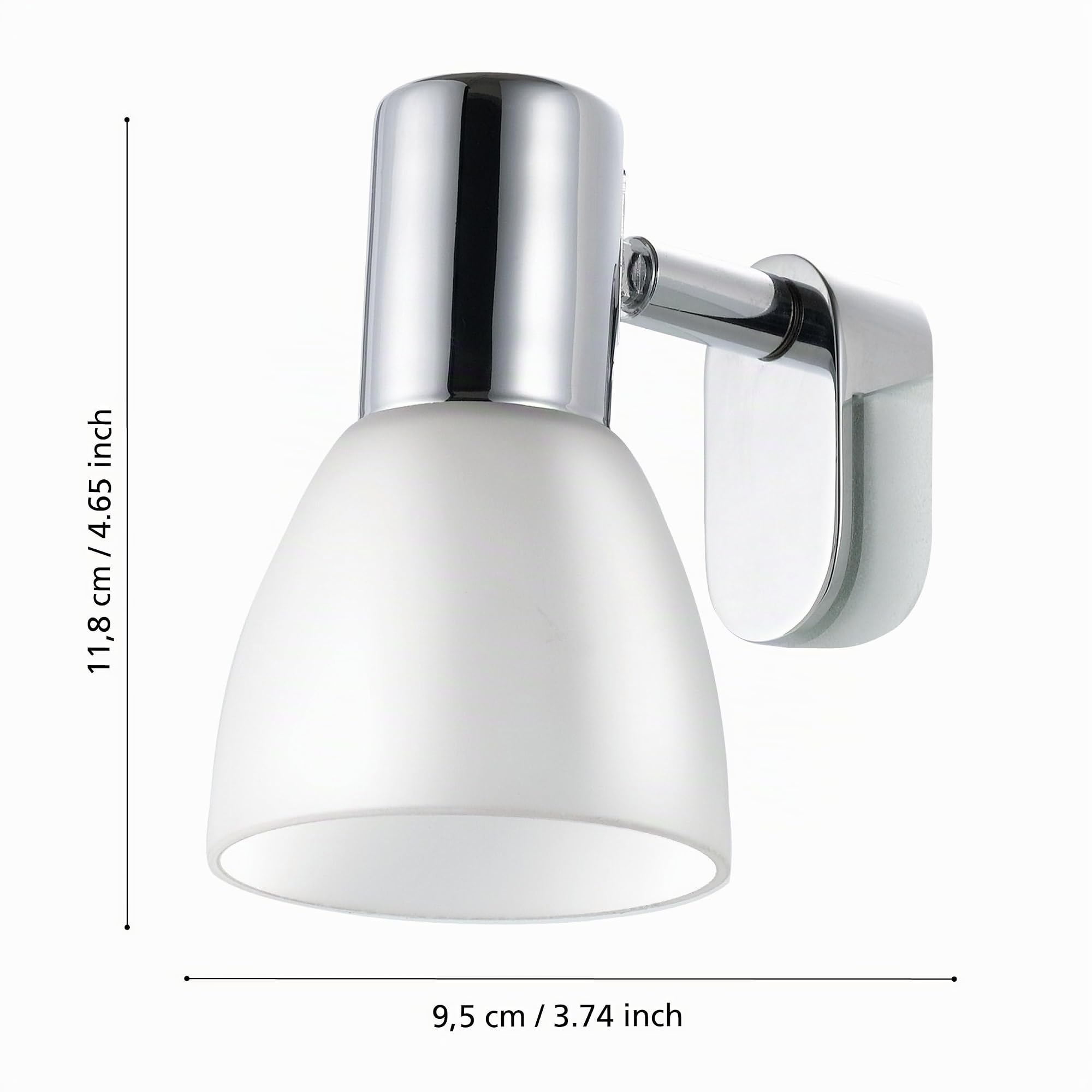 Eglo Lampe pour miroir Sticker, applique murale, éclairage salle de bains, lumière coiffeuse maquillage, spot en métal argenté et verre blanc opaque, IP44, douille E14