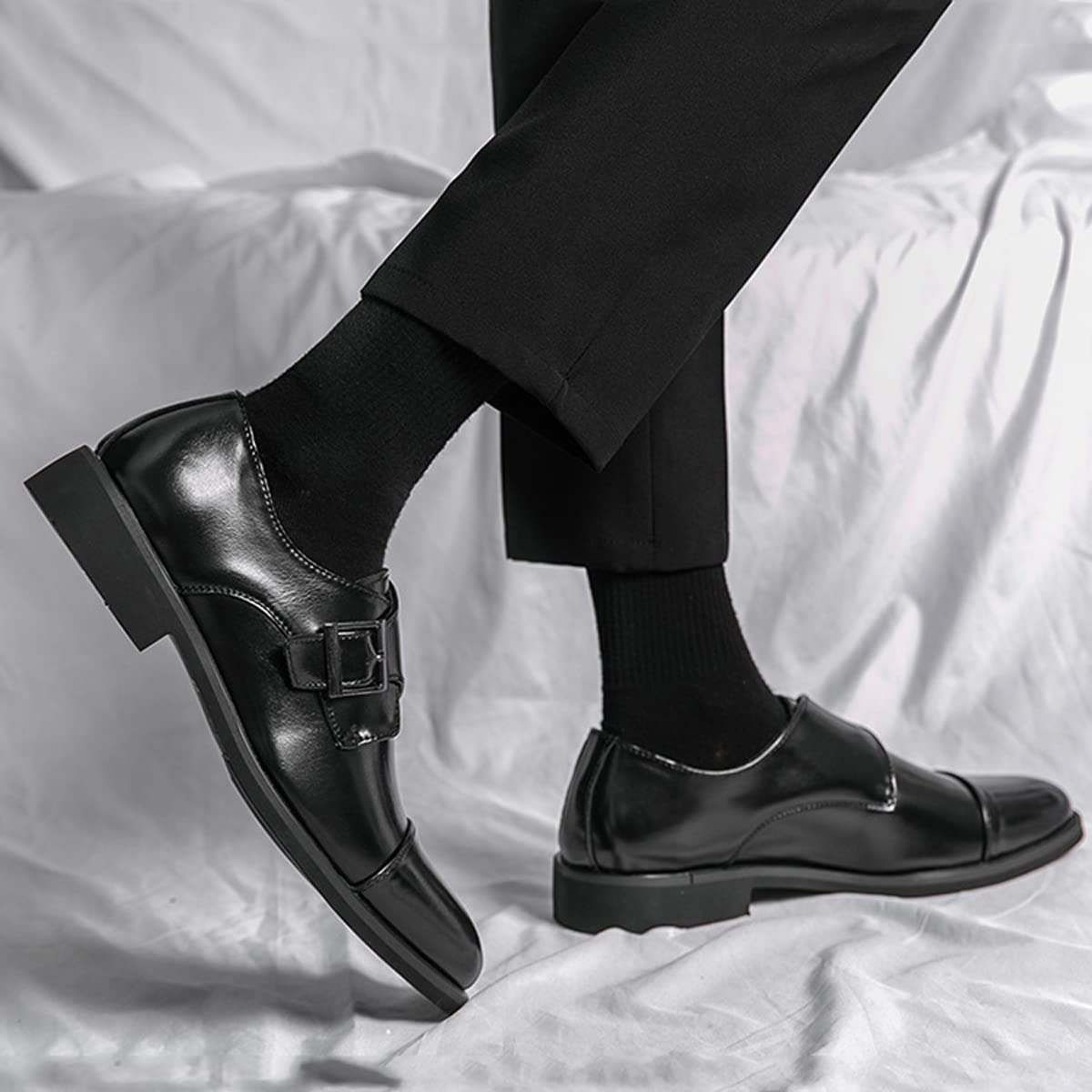 Zaylee Zapatos de monje para hombre, zapatos de noche para hombre, zapatos con hebilla de cuero, zapatos formales de baile para bodas