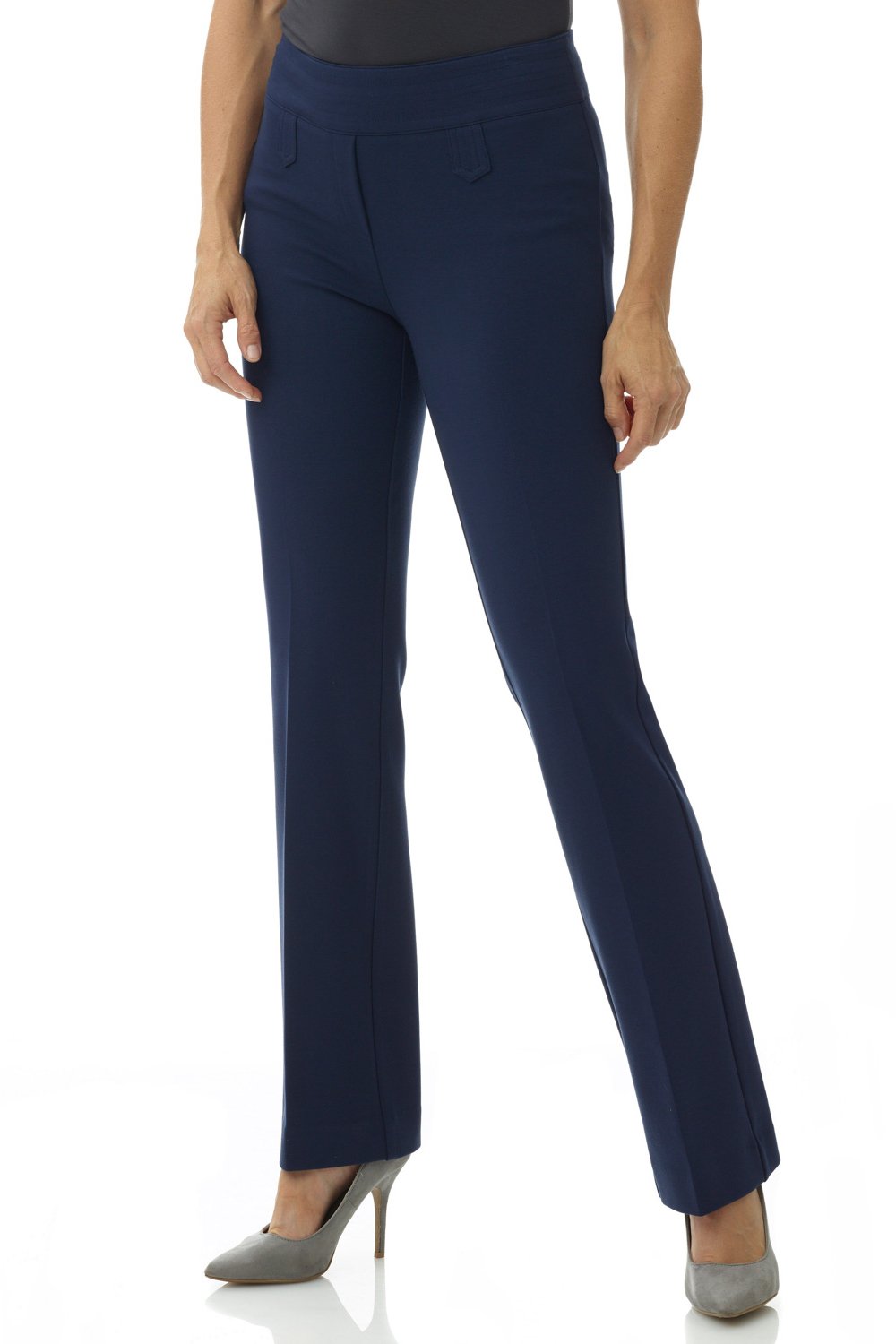 RekucciWomen's Secret Figure Pull-On Knit Bootcut Pant w/Tummy Control (10 Tall,Navy)