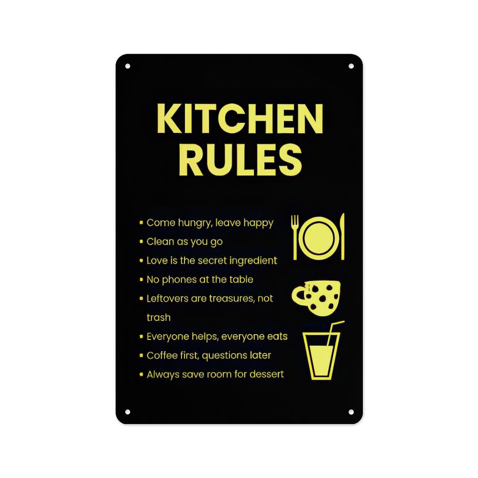 peiyeety Metal Tin Sign Funny Kitchen Rules Vintage Style for Bar Cafe Kitchen Restaurant Home Wall 12 X 8 Inch