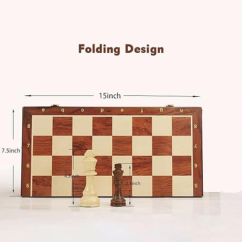 Miniatura 6 de Juego de ajedrez plegable de nogal de 15 pulgadas con almacenamiento, tablero de ajedrez portátil tamaño torneo para adultos, viajes, noche de