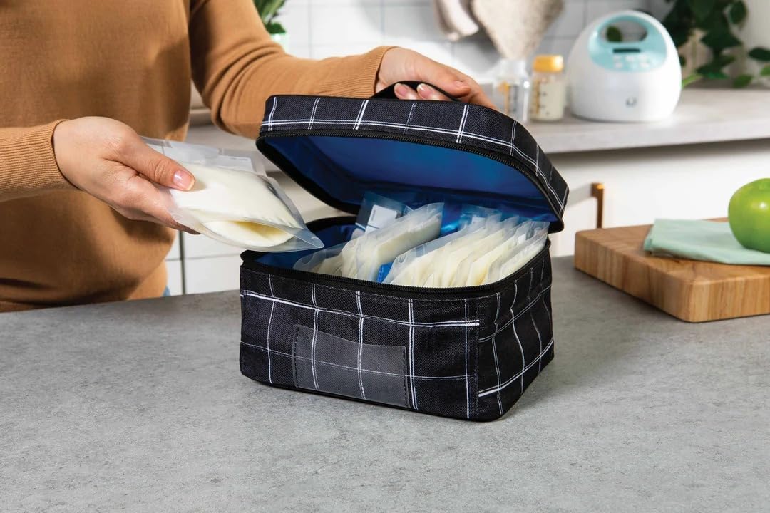 PackIt Refroidisseur de biberons congelable pour Lait Maternel et préparation, Grille Noire, construit avec la Technologie EcoFreeze®, Pliable, réutilisable, Fermeture éclair et poignée supérieure,