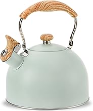 TOPZEA Tea Kettle with Handle, 2.6 Quart Stainless Steel Whistling Teapot Stove Top Tea Kettle for Heating Water, Fast Boiling Water Teakettle, Green