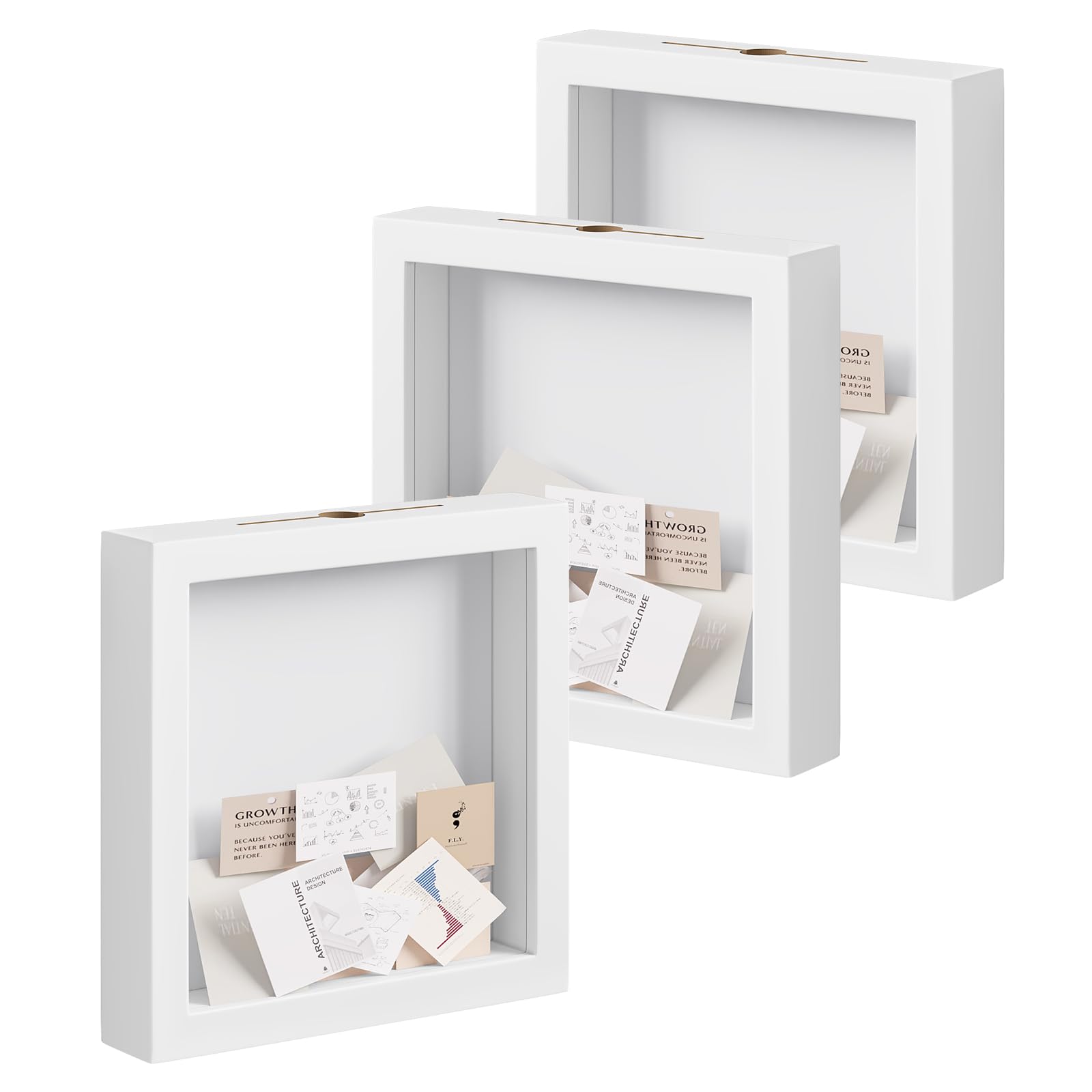 EUGAD Juego de 3 3D Marcos de Fotos Marcos con Profundidad 30x30cm, Marco de Objeto con Profundidad 3cm, Madera Marco para Colgar en la Pared o Escritorio, Blanco